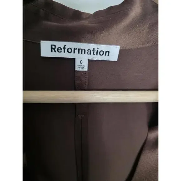 Reformation Alaine Brown Long Sleeve Asymmetric Button Mini Dress Size 0 - Picture 5 of 7